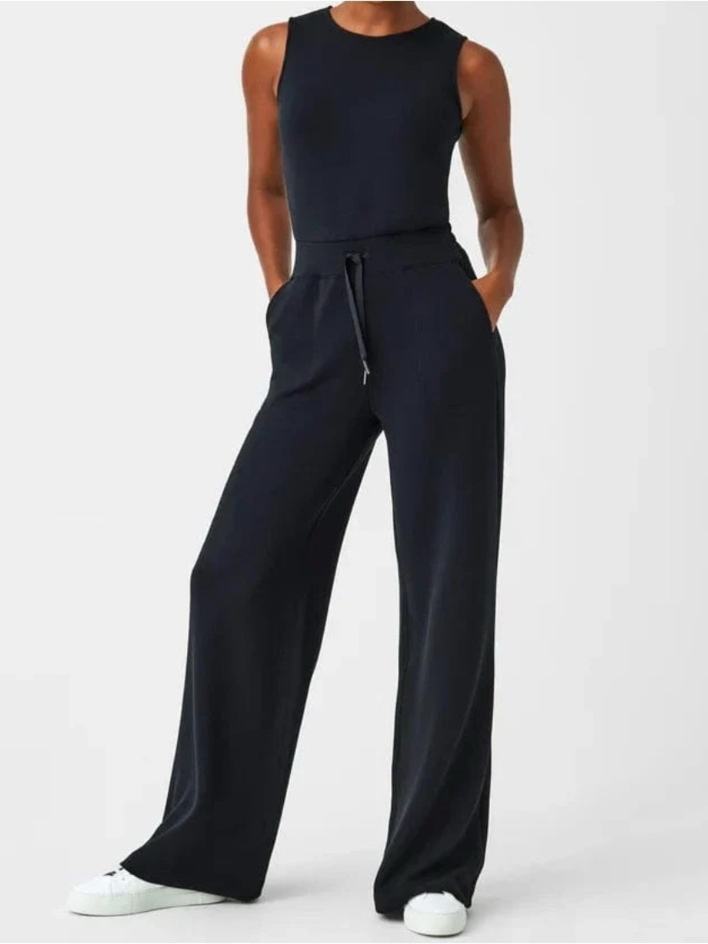 Spanx AirEssentials Black Wide Leg Pull On Comfy Loungewear Jumpsuit Size XL